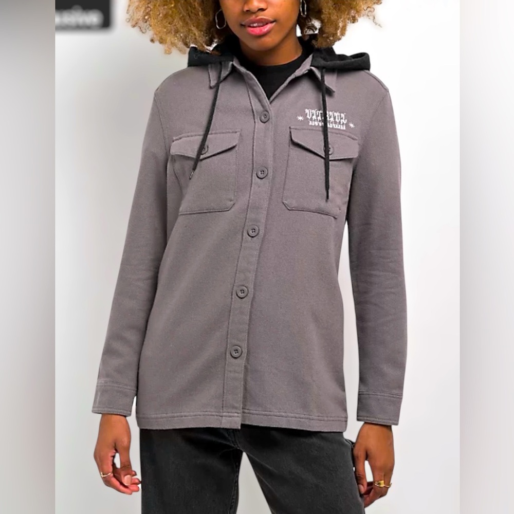 Vitriol Sterling Grey Hooded Woven Long Sleeve Shirt